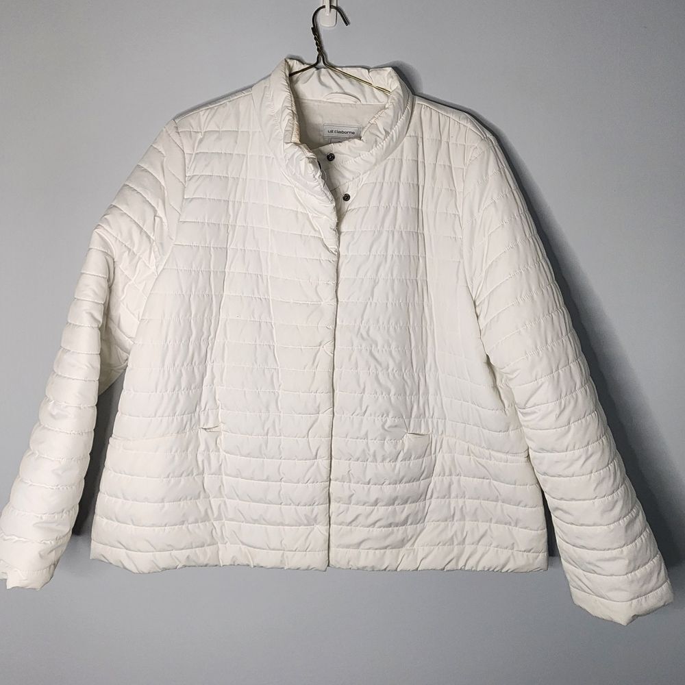 Liz Claiborne Bright White Puffy Jacket Pockets Size XL NICE!